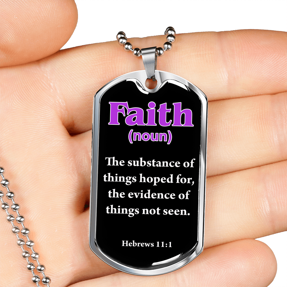 Faith Definition Purple Stainless Steel or 18k Gold Dog Tag W 24"-Express Your Love Gifts