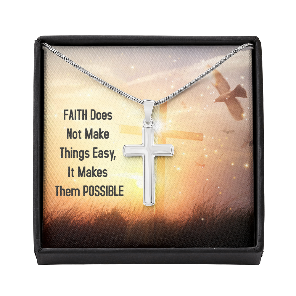 Faith Does Not Make Things Easy Luke 1:37 Cross Card Necklace w Stainless Steel Pendant-Express Your Love Gifts