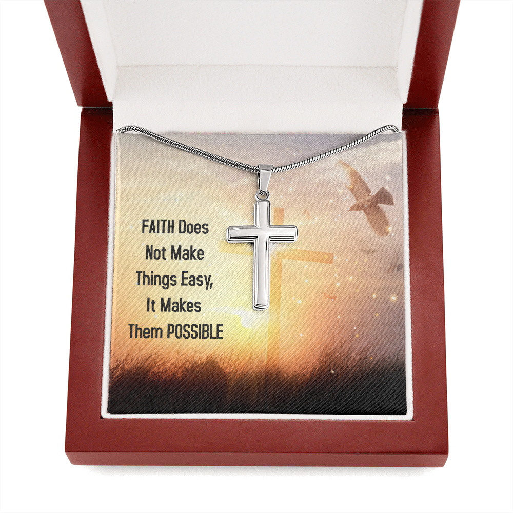 Faith Does Not Make Things Easy Luke 1:37 Cross Card Necklace w Stainless Steel Pendant-Express Your Love Gifts