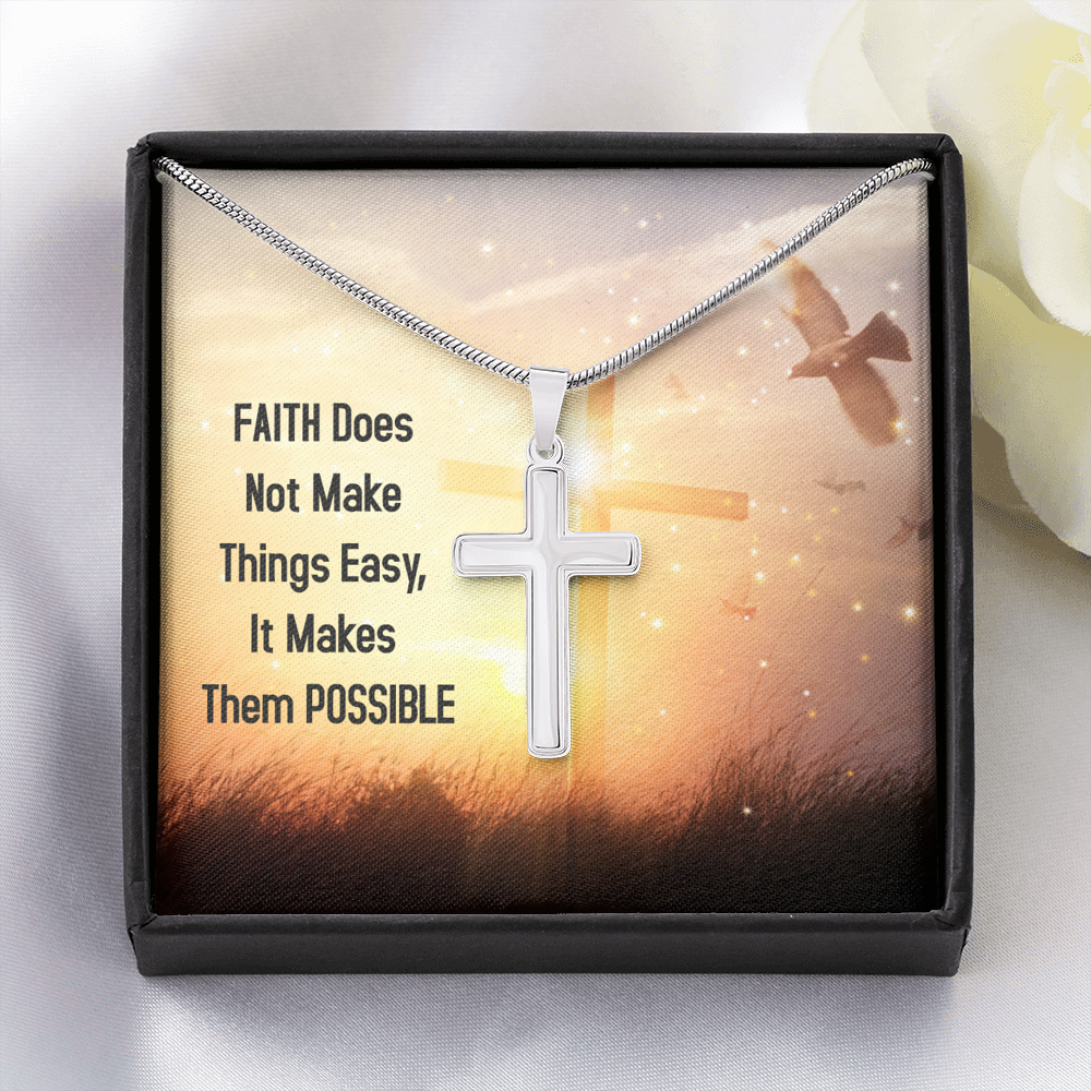 Faith Does Not Make Things Easy Luke 1:37 Cross Card Necklace w Stainless Steel Pendant-Express Your Love Gifts