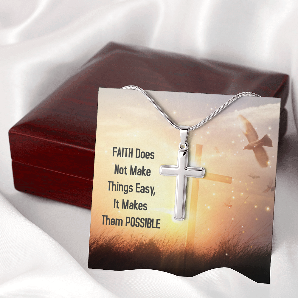 Faith Does Not Make Things Easy Luke 1:37 Cross Card Necklace w Stainless Steel Pendant-Express Your Love Gifts