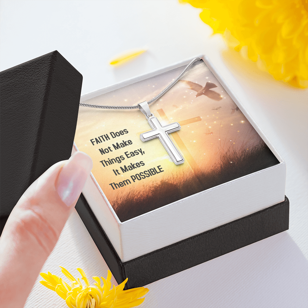 Faith Does Not Make Things Easy Luke 1:37 Cross Card Necklace w Stainless Steel Pendant-Express Your Love Gifts