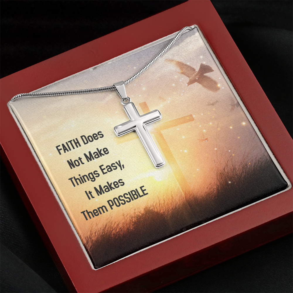 Faith Does Not Make Things Easy Luke 1:37 Cross Card Necklace w Stainless Steel Pendant-Express Your Love Gifts