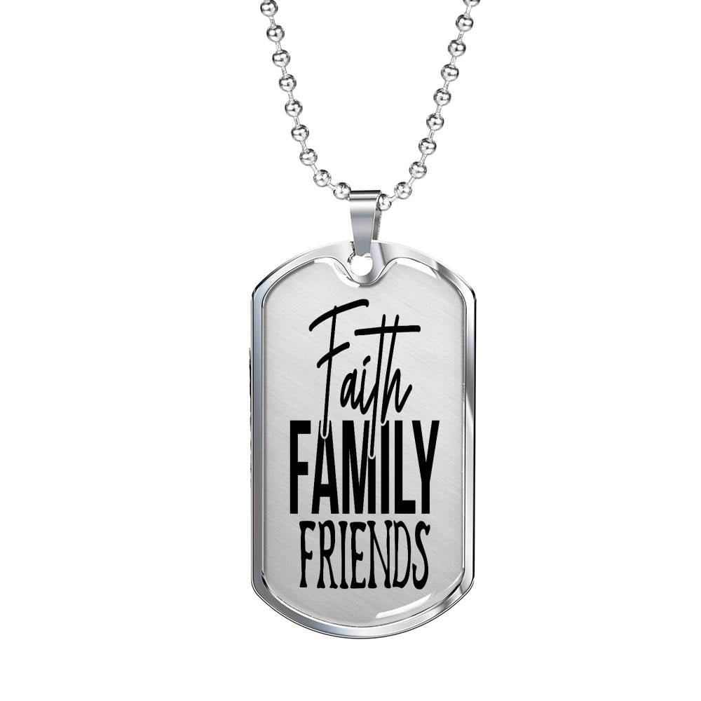 Faith Family Friends Necklace Stainless Steel or 18k Gold Dog Tag 24" Chain-Express Your Love Gifts