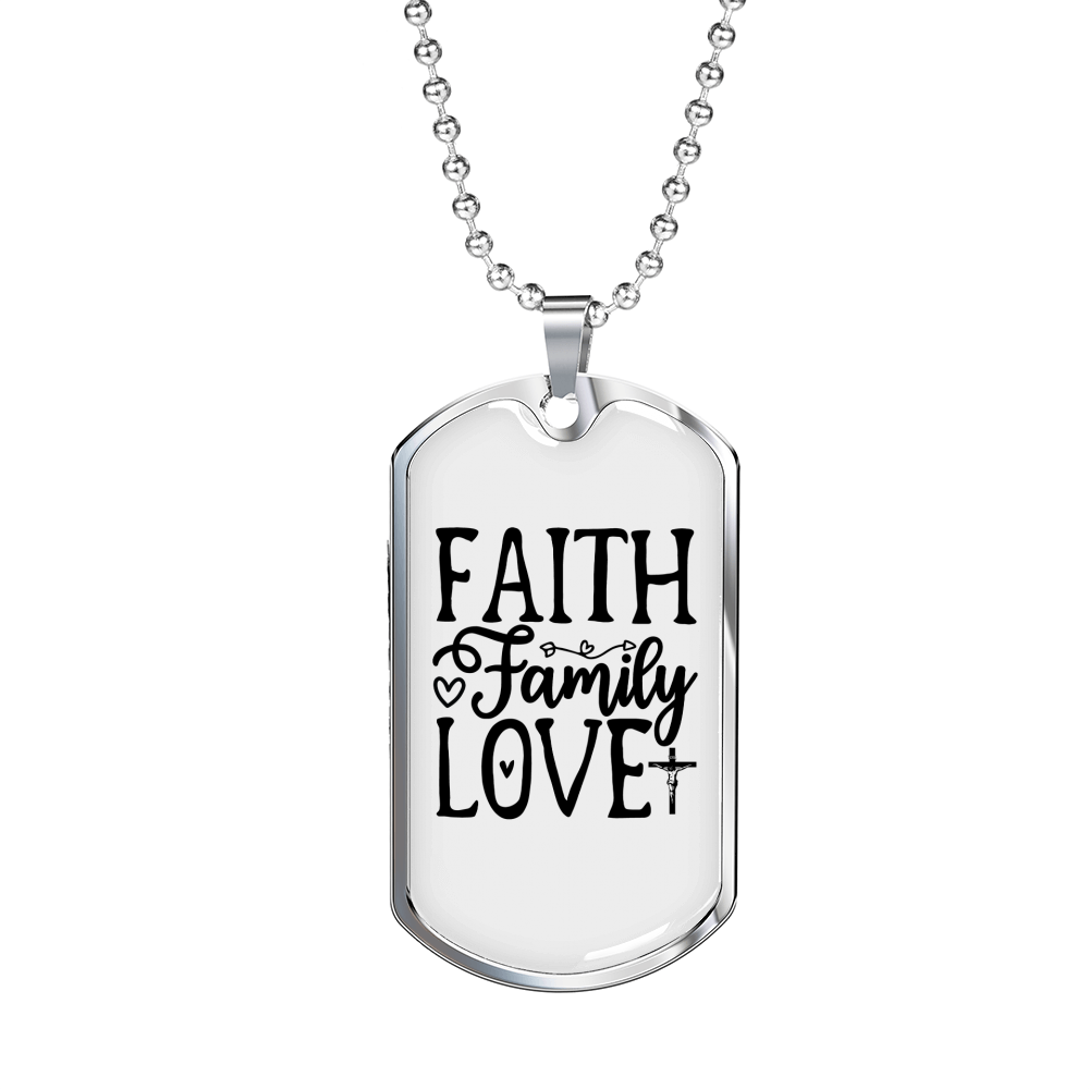 Faith Family Love Necklace Stainless Steel or 18k Gold Dog Tag 24" Chain-Express Your Love Gifts