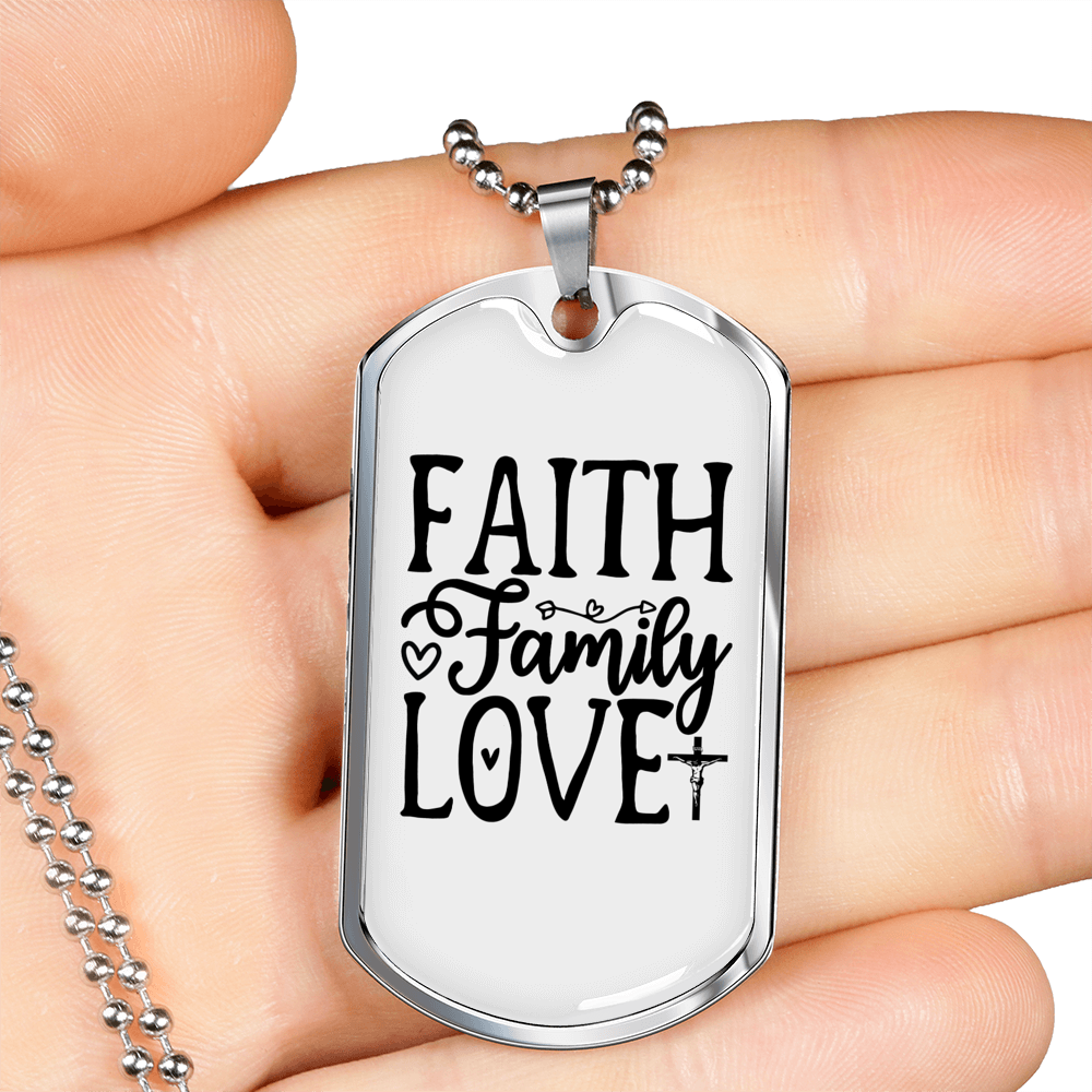 Faith Family Love Necklace Stainless Steel or 18k Gold Dog Tag 24" Chain-Express Your Love Gifts
