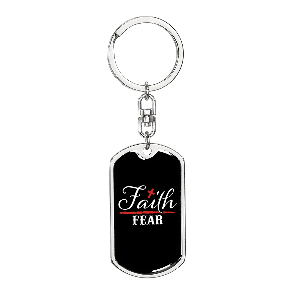Faith Fear Keychain Stainless Steel or 18k Gold Dog Tag Keyring-Express Your Love Gifts