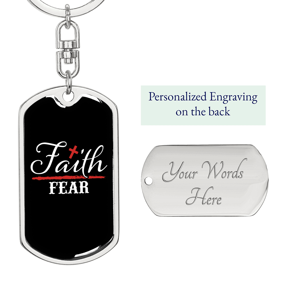 Faith Fear Keychain Stainless Steel or 18k Gold Dog Tag Keyring-Express Your Love Gifts
