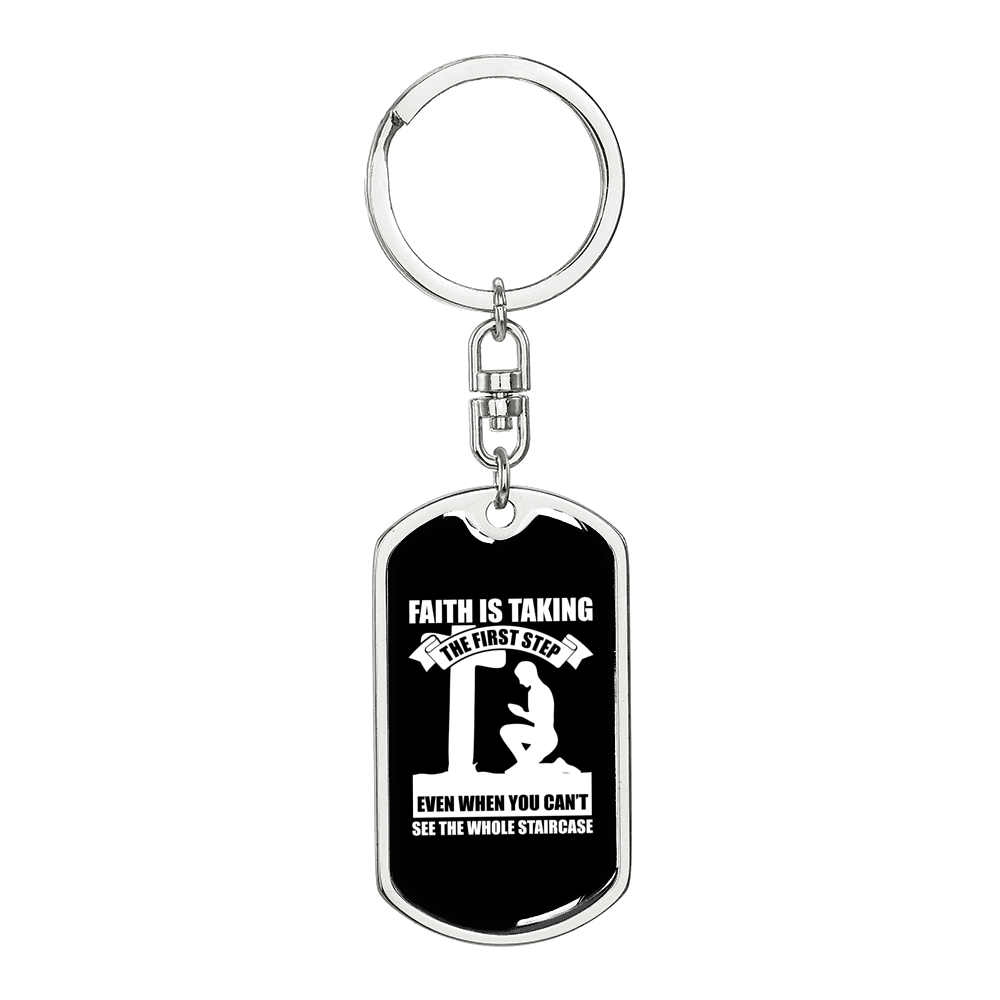 Faith First Step Keychain Stainless Steel or 18k Gold Dog Tag Keyring-Express Your Love Gifts