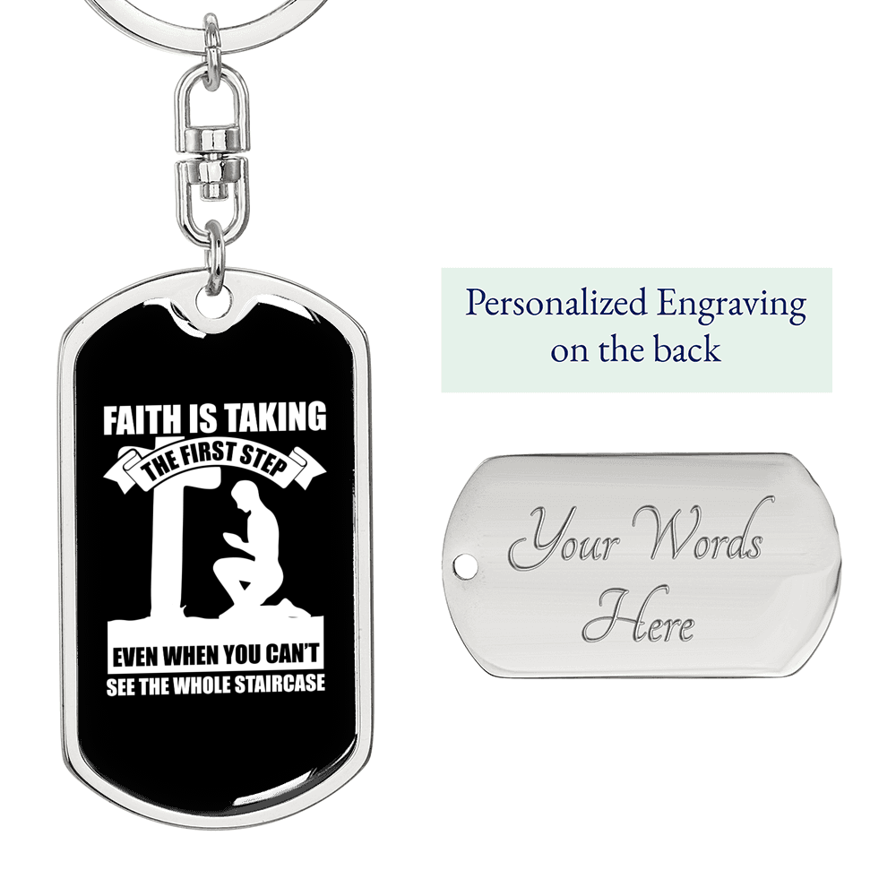Faith First Step Keychain Stainless Steel or 18k Gold Dog Tag Keyring-Express Your Love Gifts