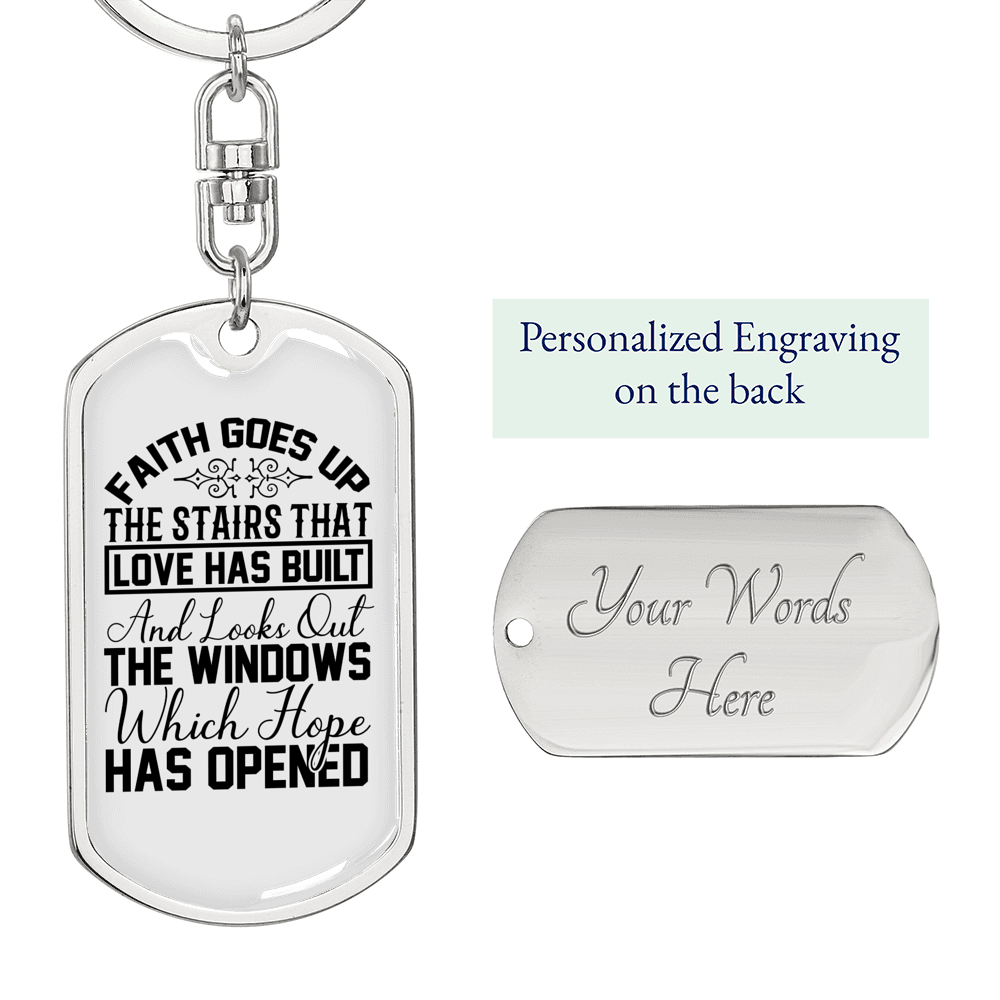 Faith Goes Up Keychain Stainless Steel or 18k Gold Dog Tag Keyring-Express Your Love Gifts