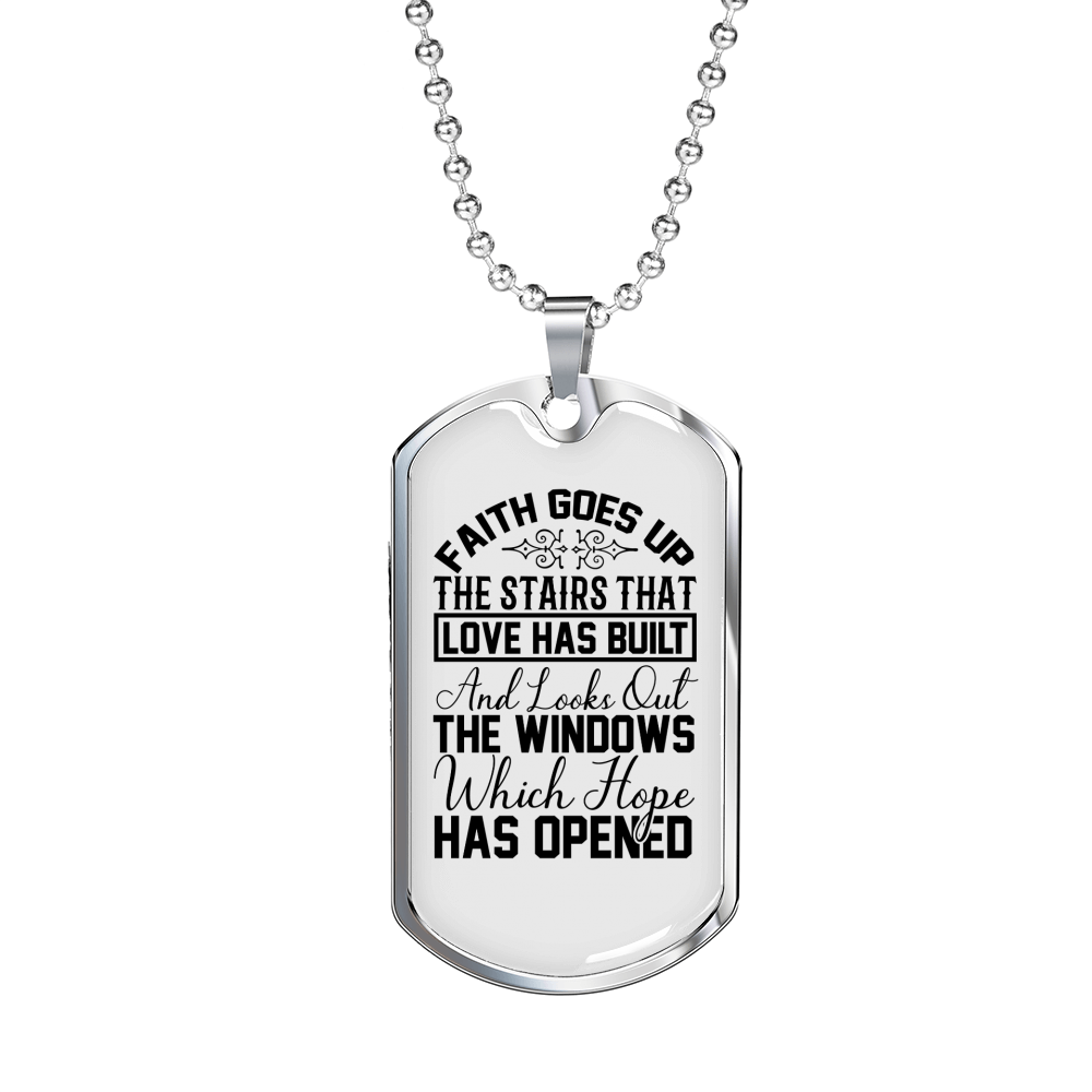 Faith Goes Up Necklace Stainless Steel or 18k Gold Dog Tag 24" Chain-Express Your Love Gifts