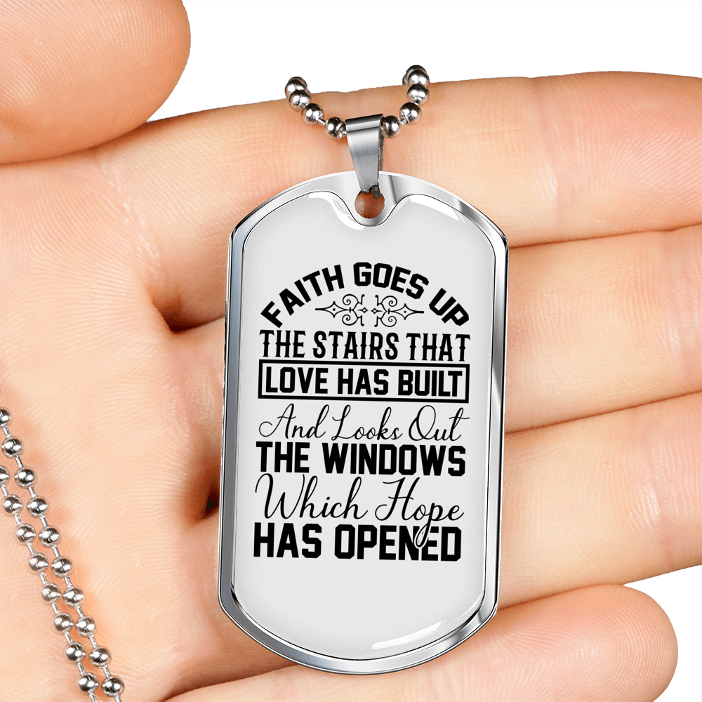 Faith Goes Up Necklace Stainless Steel or 18k Gold Dog Tag 24" Chain-Express Your Love Gifts