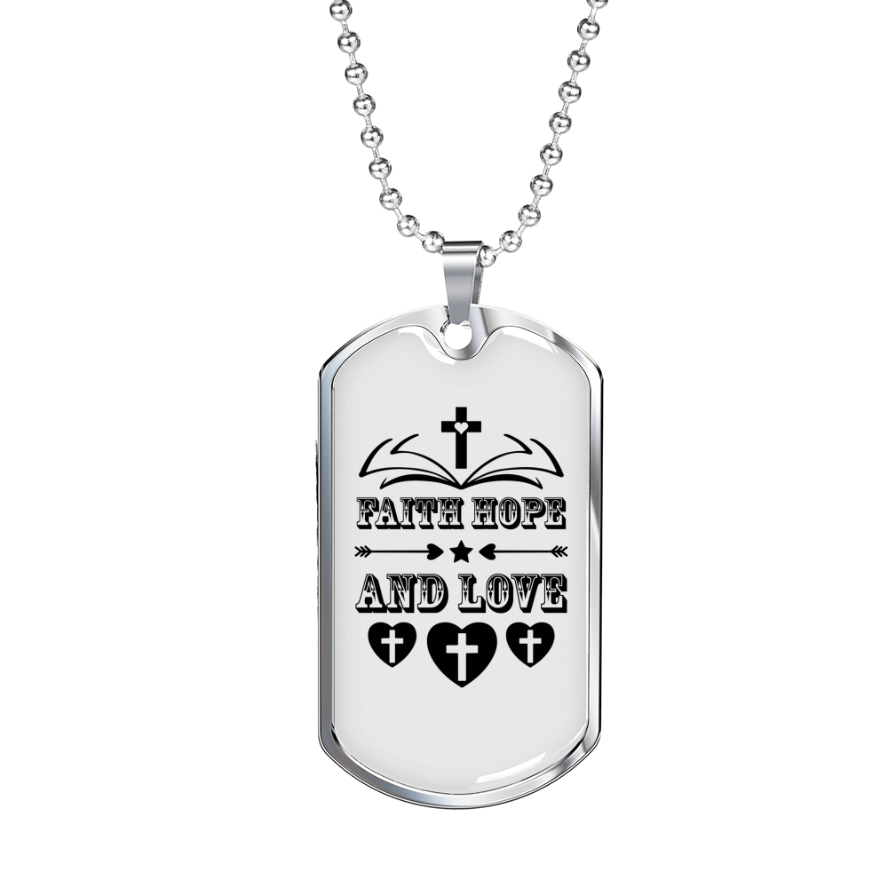 Faith Hope And Love Cross Necklace Stainless Steel or 18k Gold Dog Tag 24" Chain-Express Your Love Gifts