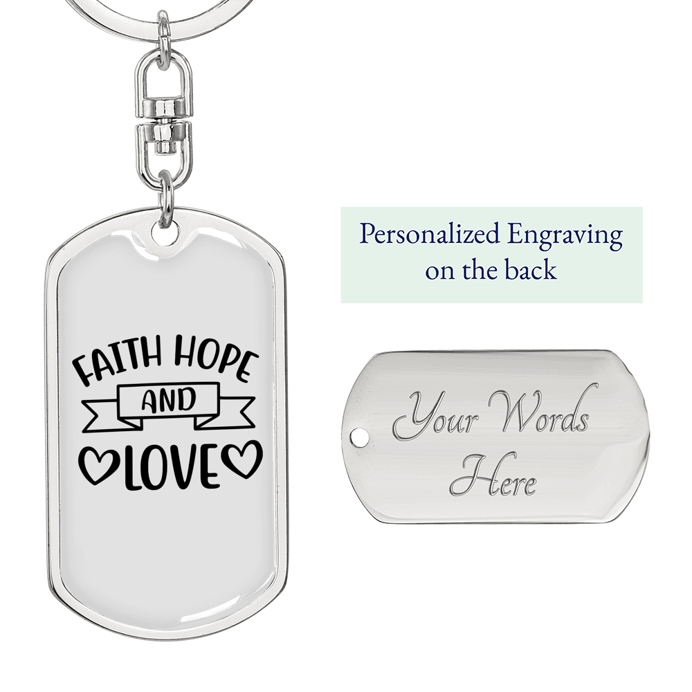 Faith Hope And Love Hearts Keychain Stainless Steel or 18k Gold Dog Tag Keyring-Express Your Love Gifts