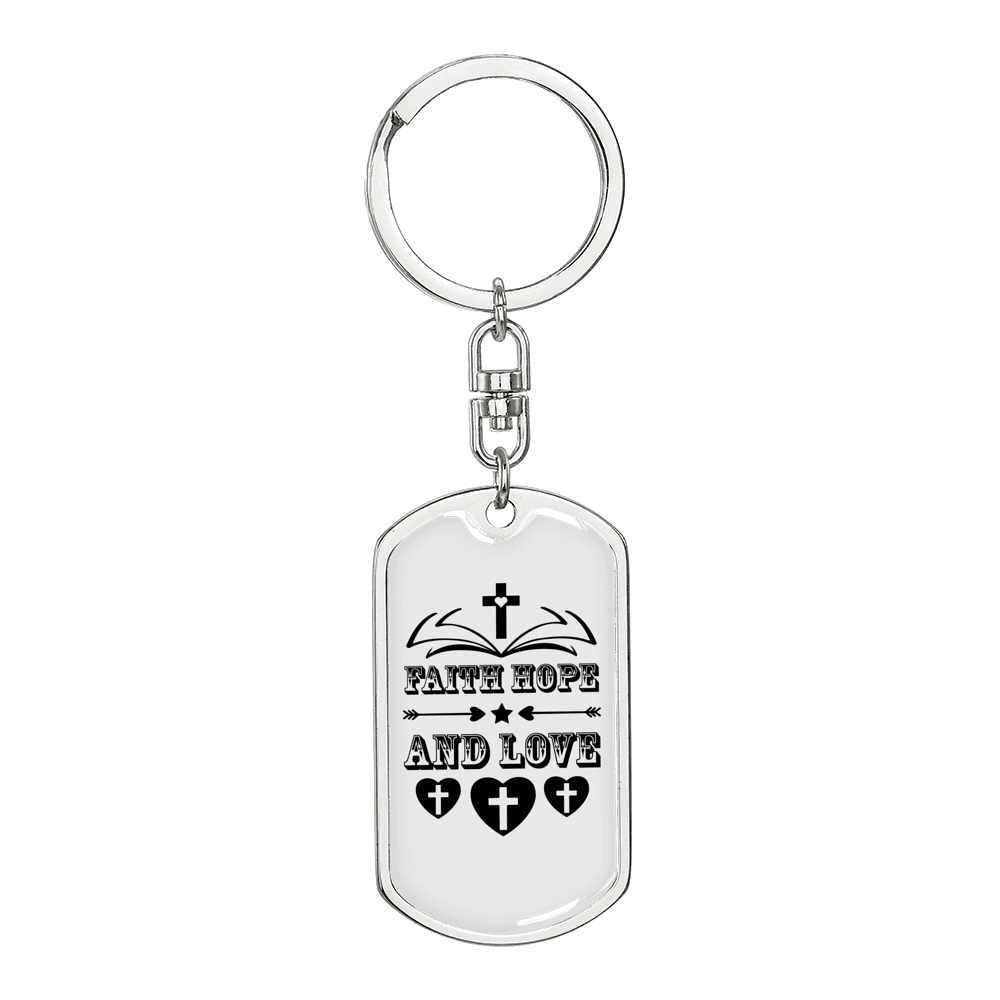 Faith Hope And Love Keychain Stainless Steel or 18k Gold Dog Tag Keyring-Express Your Love Gifts
