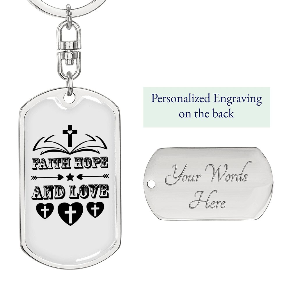 Faith Hope And Love Keychain Stainless Steel or 18k Gold Dog Tag Keyring-Express Your Love Gifts
