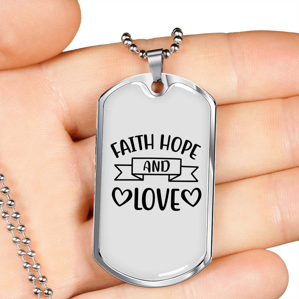Faith Hope And Love Necklace Stainless Steel or 18k Gold Dog Tag 24" Chain-Express Your Love Gifts