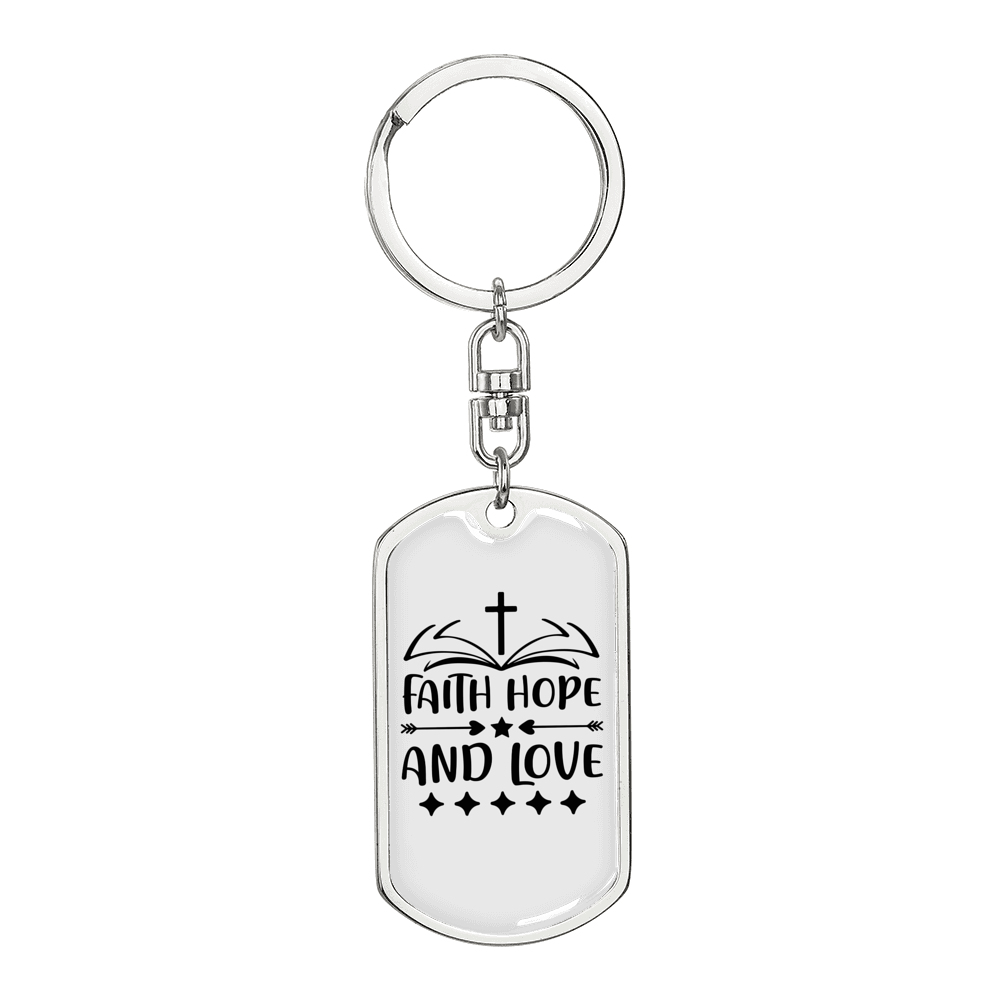 Faith Hope Cross Keychain Stainless Steel or 18k Gold Dog Tag Keyring-Express Your Love Gifts