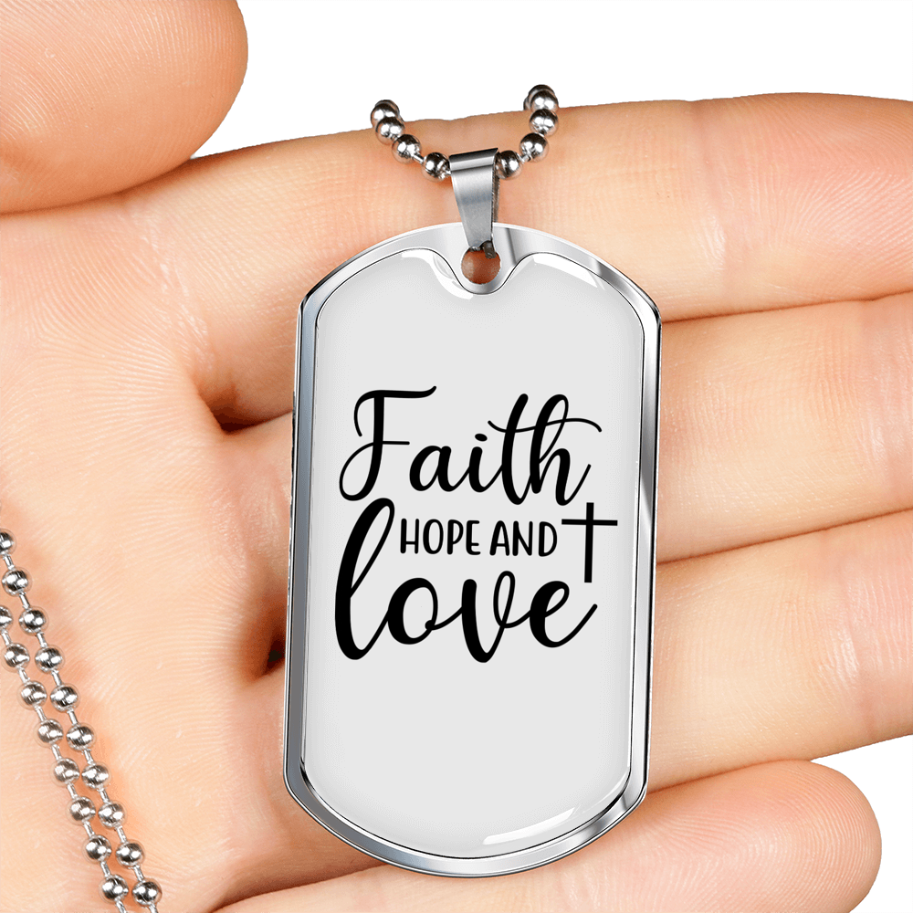 Faith Hope Cross Necklace Stainless Steel or 18k Gold Dog Tag 24" Chain-Express Your Love Gifts