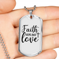 Faith Hope Cross Necklace Stainless Steel or 18k Gold Dog Tag 24" Chain-Express Your Love Gifts