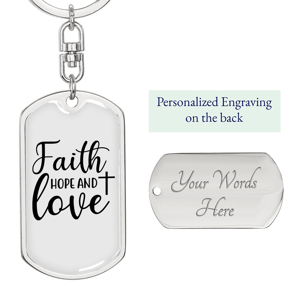 Faith Hope Keychain Stainless Steel or 18k Gold Dog Tag Keyring-Express Your Love Gifts
