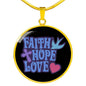 Faith Hope Love Circle Necklace Stainless Steel or 18k Gold 18"-Express Your Love Gifts