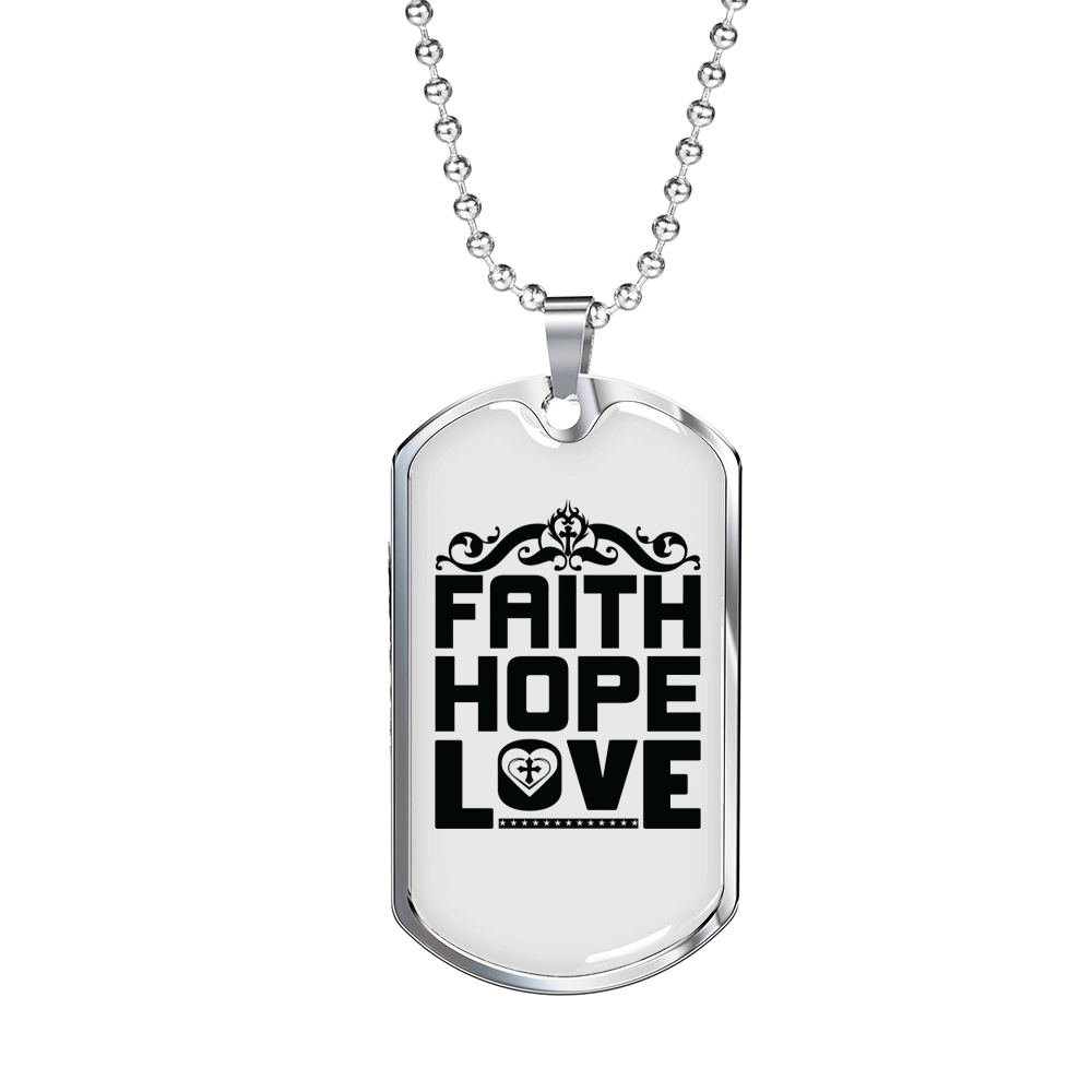 Faith Hope Love Cross Necklace Stainless Steel or 18k Gold Dog Tag 24" Chain-Express Your Love Gifts