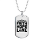 Faith Hope Love Cross Necklace Stainless Steel or 18k Gold Dog Tag 24" Chain-Express Your Love Gifts