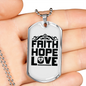 Faith Hope Love Cross Necklace Stainless Steel or 18k Gold Dog Tag 24" Chain-Express Your Love Gifts