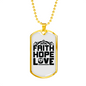 Faith Hope Love Cross Necklace Stainless Steel or 18k Gold Dog Tag 24" Chain-Express Your Love Gifts