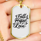 Faith Hope Love Cursive Necklace Stainless Steel or 18k Gold Dog Tag 24" Chain-Express Your Love Gifts