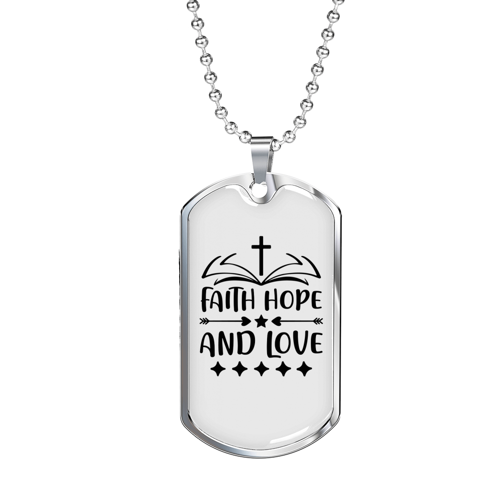 Faith Hope Love Necklace Stainless Steel or 18k Gold Dog Tag 24" Chain-Express Your Love Gifts