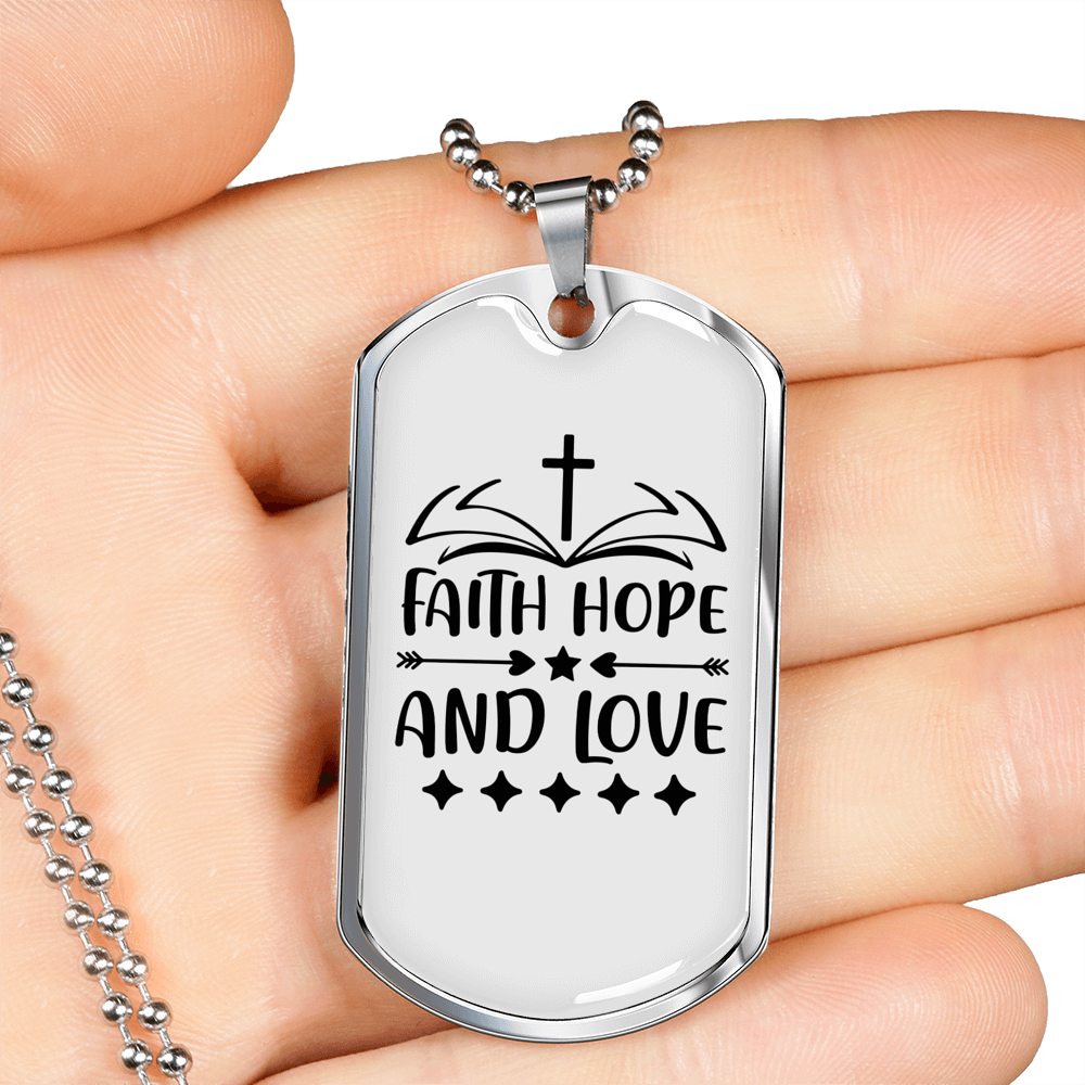 Faith Hope Love Necklace Stainless Steel or 18k Gold Dog Tag 24" Chain-Express Your Love Gifts