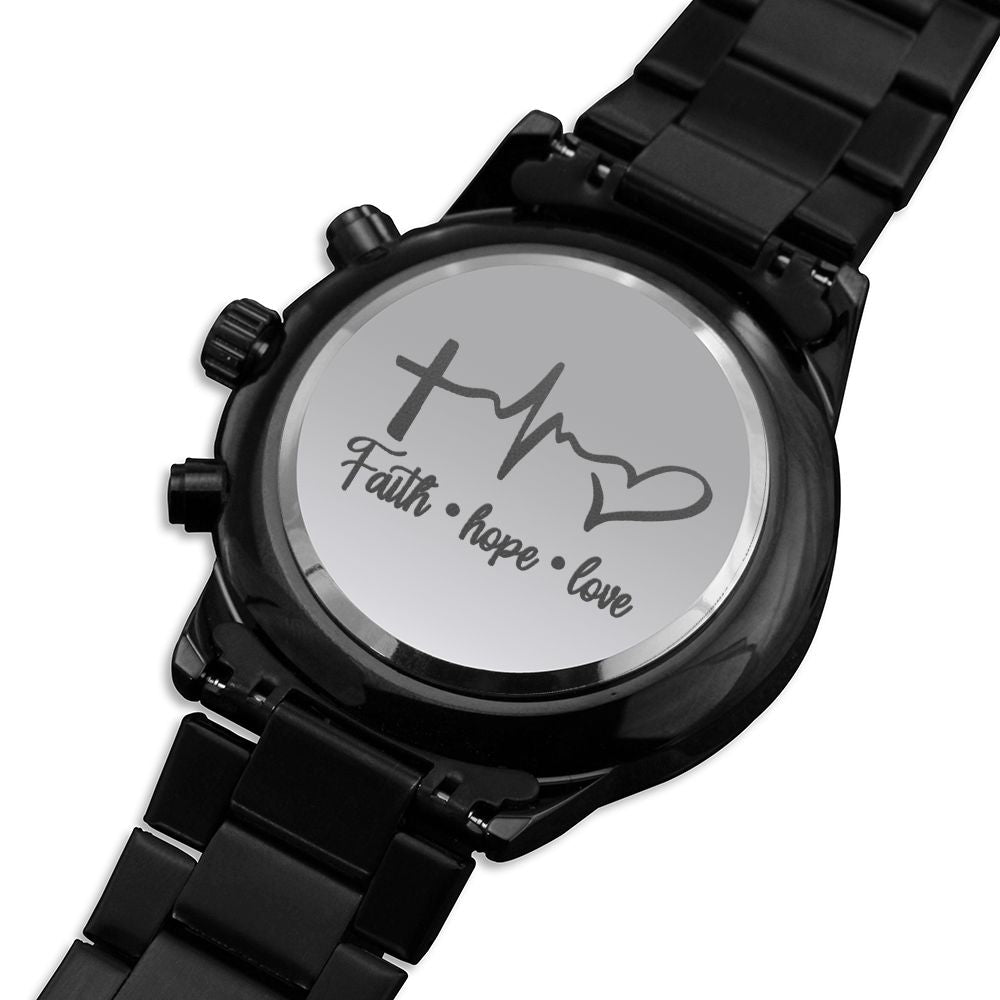 Faith Hope Love Pulse Engraved Bible Verse Men's Watch Multifunction Stainless Steel W Copper Dial-Express Your Love Gifts