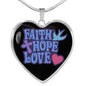 Faith Hope Love Stainless Steel or 18k Gold Heart Pendant Necklace 18-22"-Express Your Love Gifts