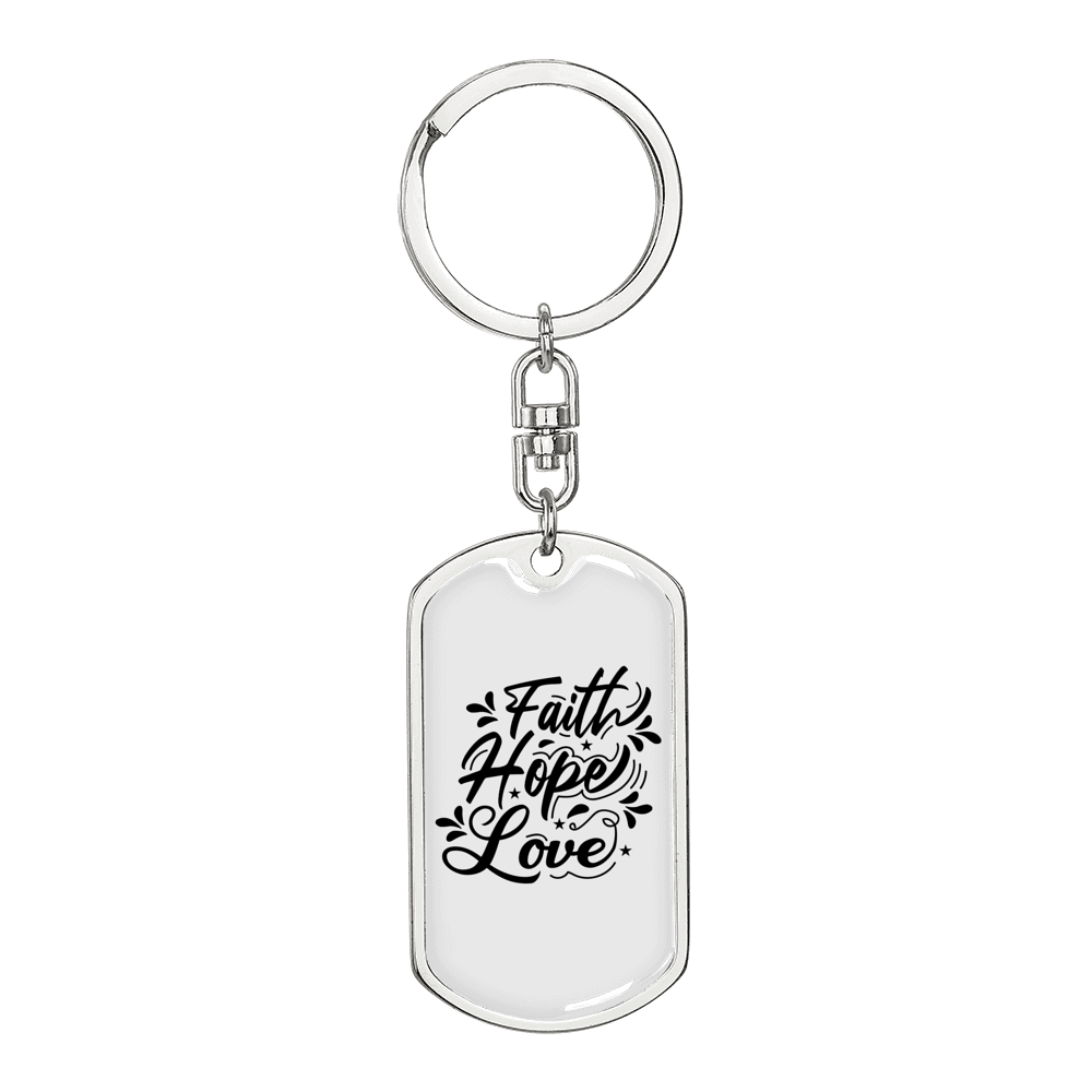 Faith Hope Love Stars Keychain Stainless Steel or 18k Gold Dog Tag Keyring-Express Your Love Gifts
