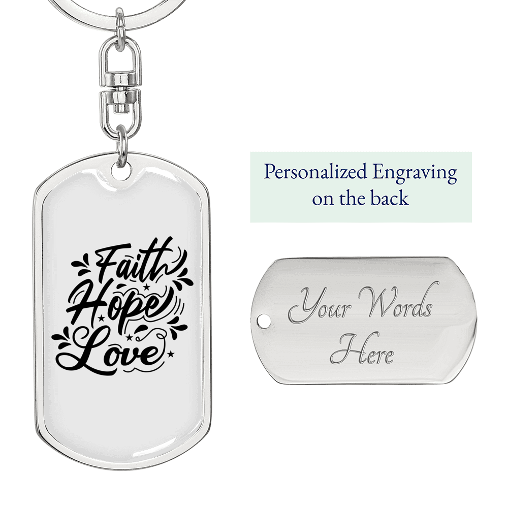 Faith Hope Love Stars Keychain Stainless Steel or 18k Gold Dog Tag Keyring-Express Your Love Gifts