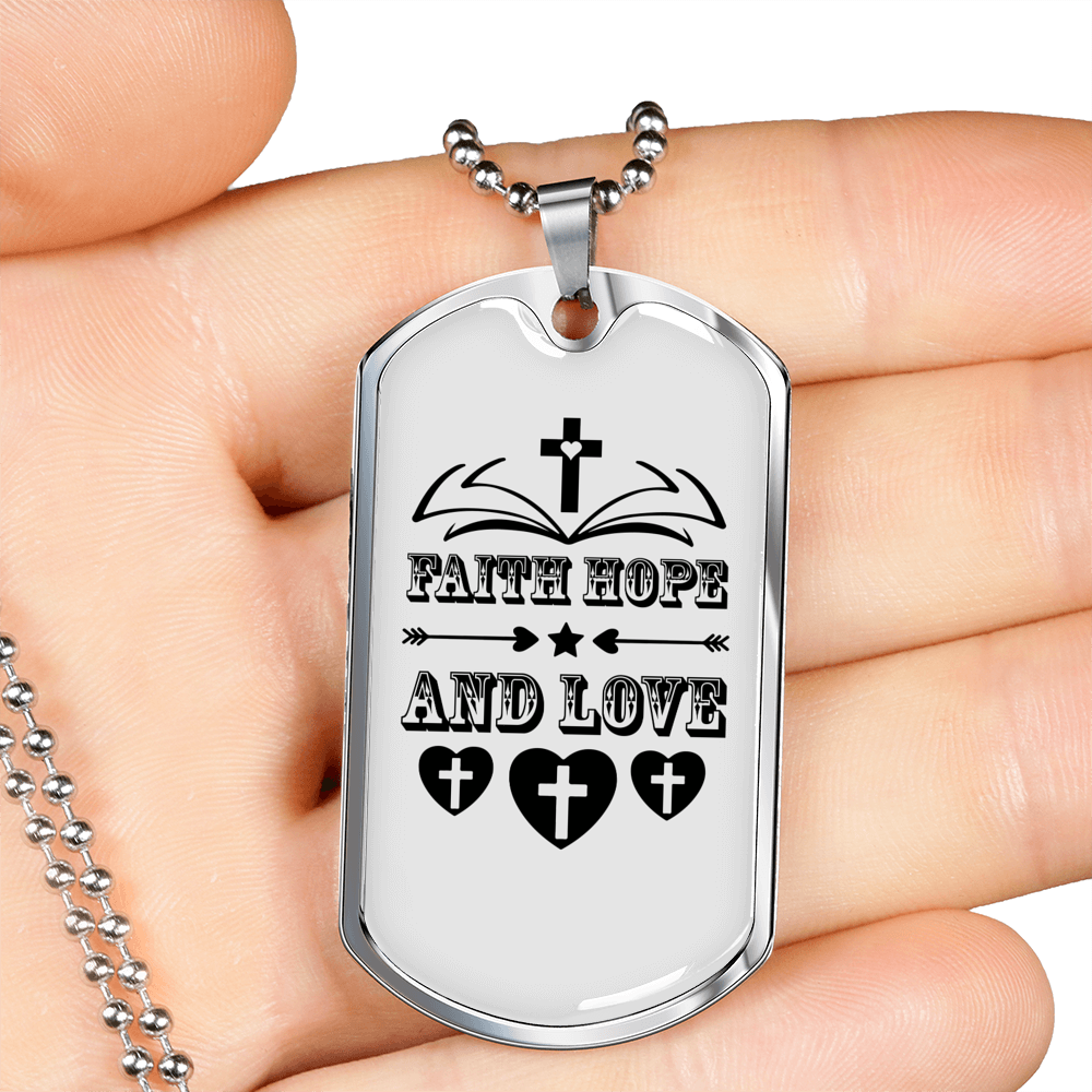 Faith Hope Necklace Stainless Steel or 18k Gold Dog Tag 24" Chain-Express Your Love Gifts
