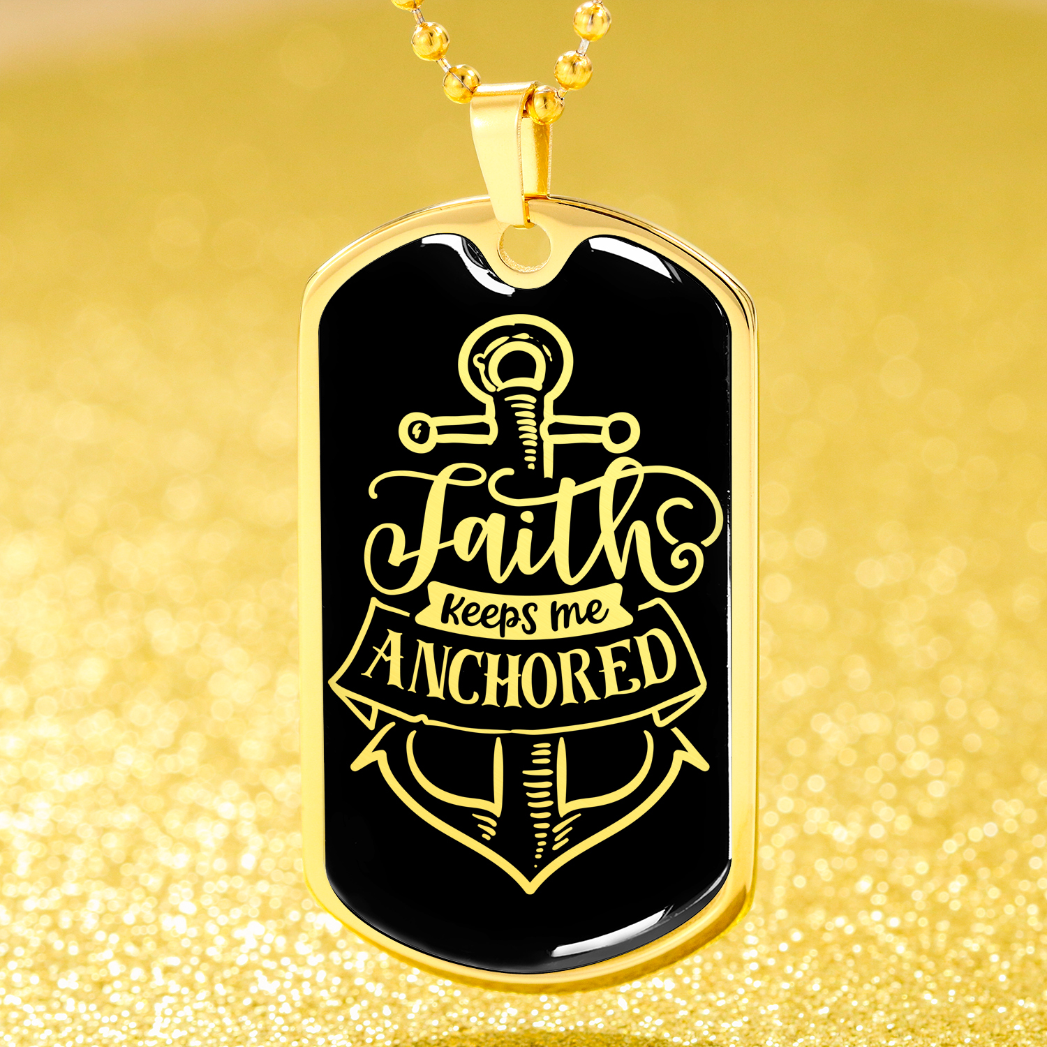 Faith Keeps Me Anchored Dog Tag Necklace Stainless Steel or 18k Gold Dog Tag 24" Chain-Express Your Love Gifts