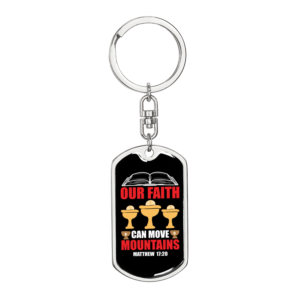 Faith Move Mountains Matthew 17:20 Keychain Stainless Steel or 18k Gold Dog Tag Keyring-Express Your Love Gifts