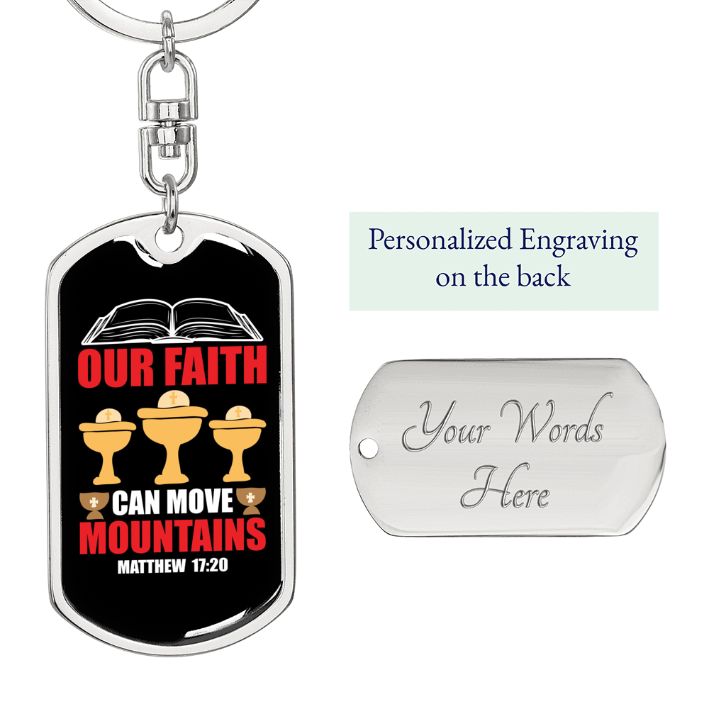 Faith Move Mountains Matthew 17:20 Keychain Stainless Steel or 18k Gold Dog Tag Keyring-Express Your Love Gifts