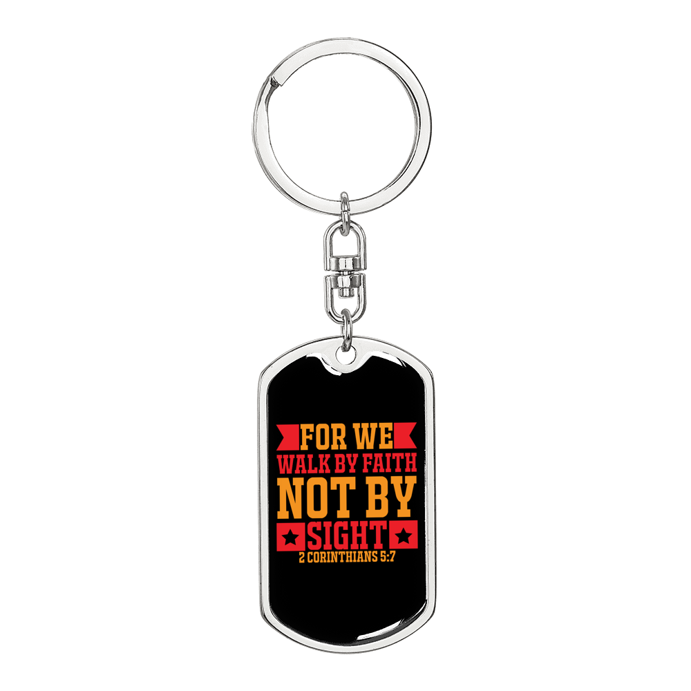 Faith Not By Sight 2 Corinthians 5:7 Keychain Stainless Steel or 18k Gold Dog Tag Keyring-Express Your Love Gifts