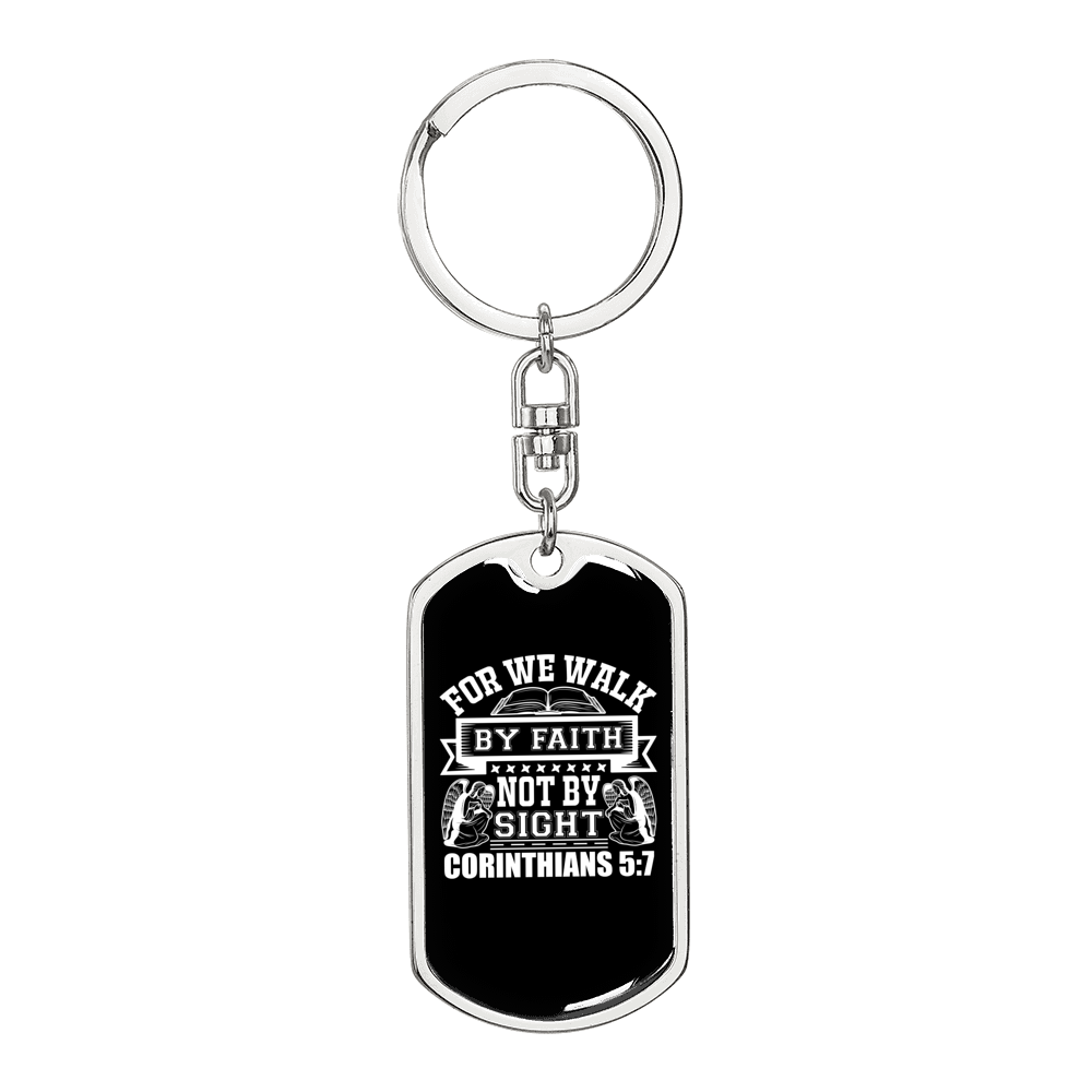 Faith Not Sight 2 Corinthians 5:7 Keychain Stainless Steel or 18k Gold Dog Tag Keyring-Express Your Love Gifts