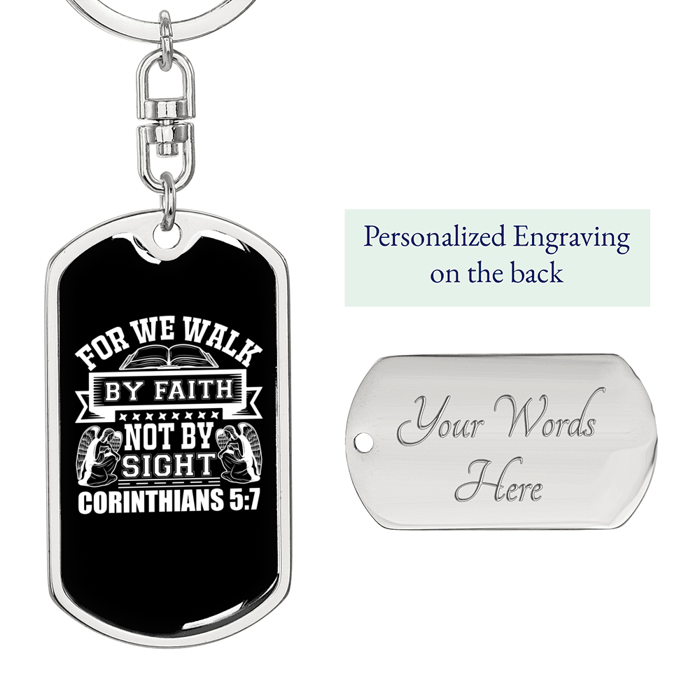 Faith Not Sight 2 Corinthians 5:7 Keychain Stainless Steel or 18k Gold Dog Tag Keyring-Express Your Love Gifts