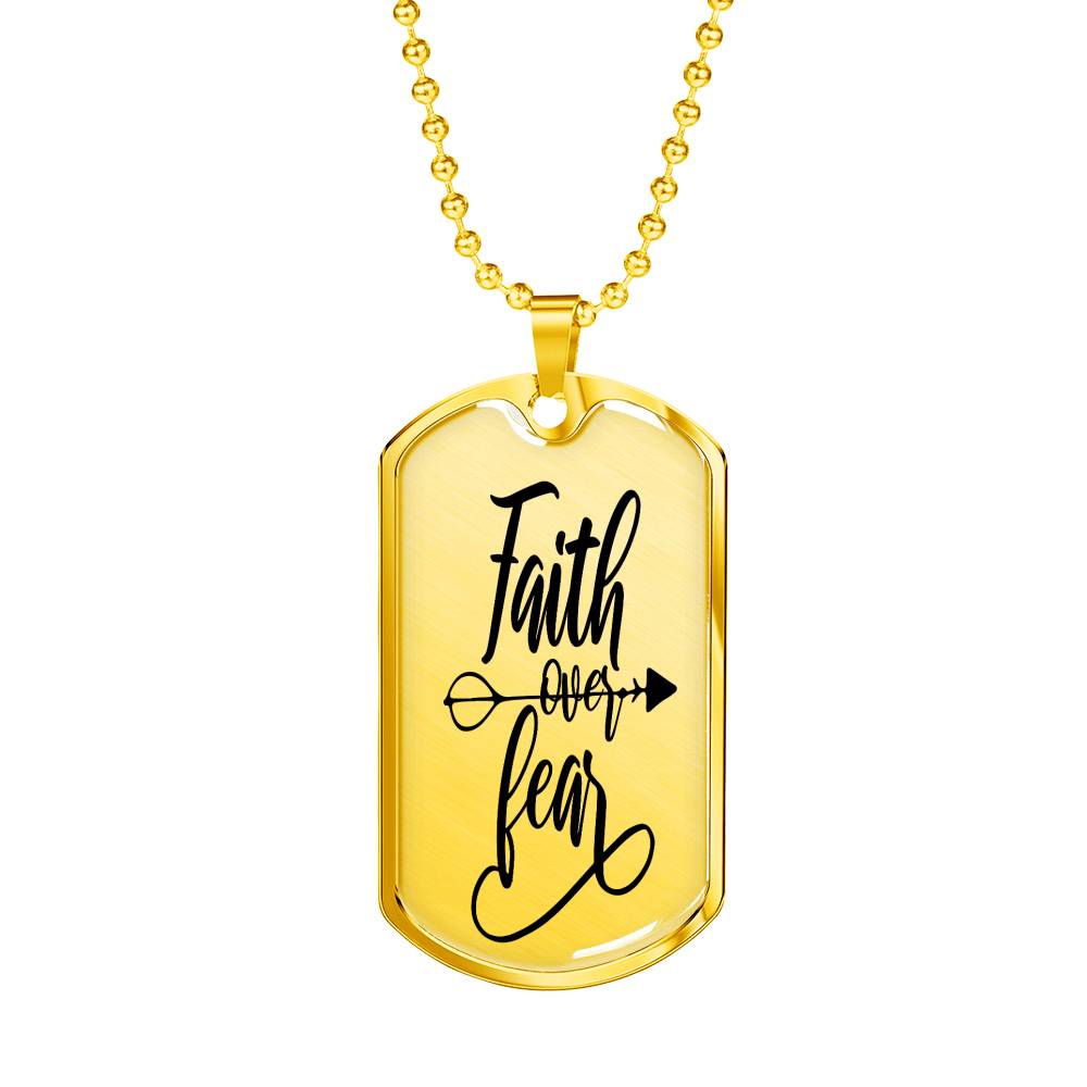 Faith Over Fear Arrow Necklace Stainless Steel or 18k Gold Dog Tag 24" Chain-Express Your Love Gifts
