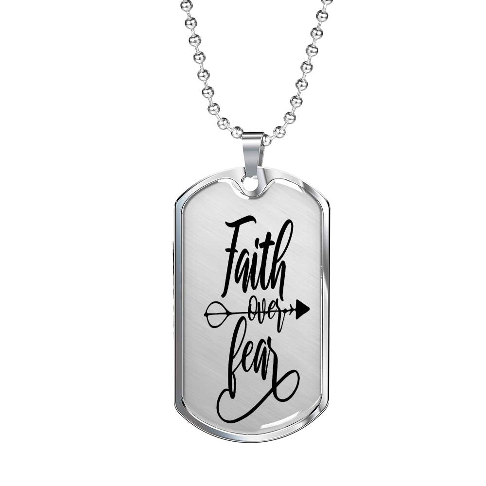 Faith Over Fear Arrow Necklace Stainless Steel or 18k Gold Dog Tag 24" Chain-Express Your Love Gifts