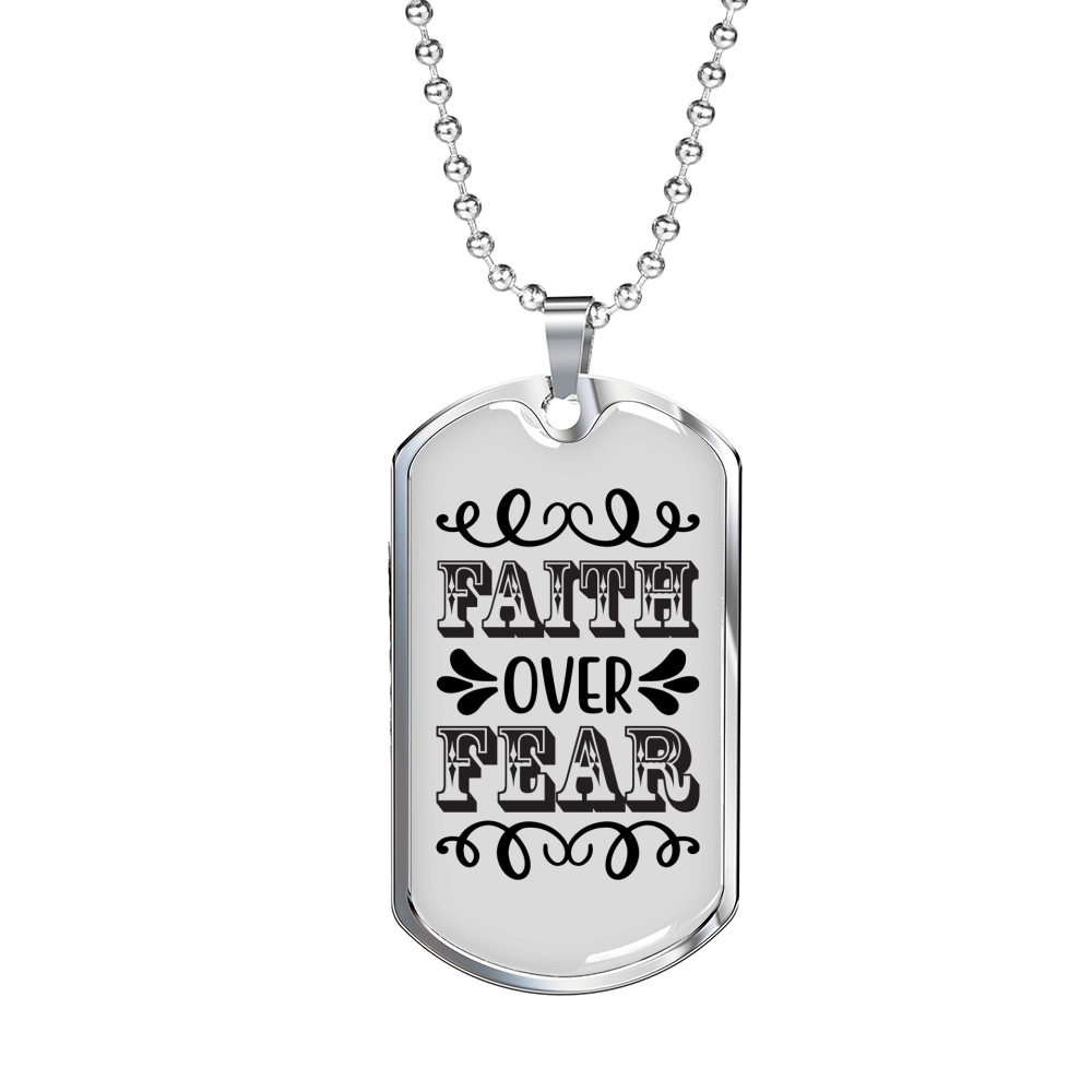 Faith Over Fear Caps Necklace Stainless Steel or 18k Gold Dog Tag 24" Chain-Express Your Love Gifts
