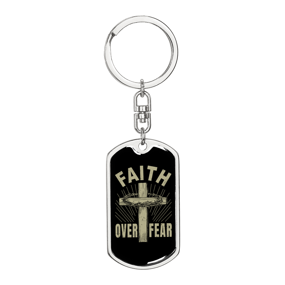 Faith Over Fear Cross Keychain Stainless Steel or 18k Gold Dog Tag Keyring-Express Your Love Gifts
