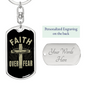 Faith Over Fear Cross Keychain Stainless Steel or 18k Gold Dog Tag Keyring-Express Your Love Gifts
